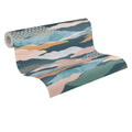 Made in Germany - Wallpaper rolls Graphic Blue Green Pink Brown - Non Woven Vinyl - Wallpaper Waves for Walls - 1005 x 053 m