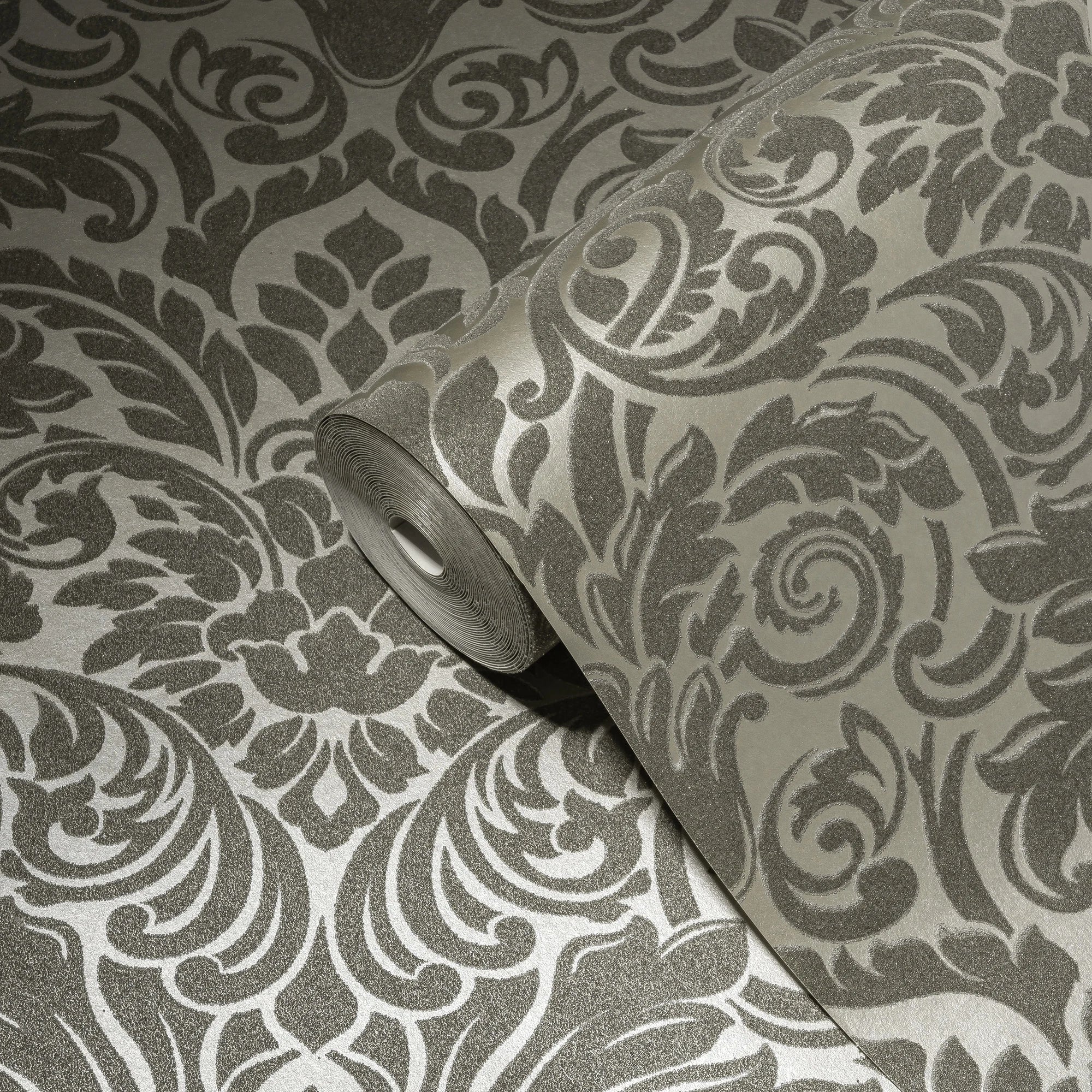 Made Germany Luxury Damask Silver Grey Non Woven Wallpaper Fine Glass Beads 1005x052m Rolls for Living Room Kitchen