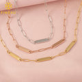 Customizable Smooth Surface Finish Laser Engraved Collarbone Chain Stainless Steel Long Bar Pendant Paperclip Necklace MegaBDM