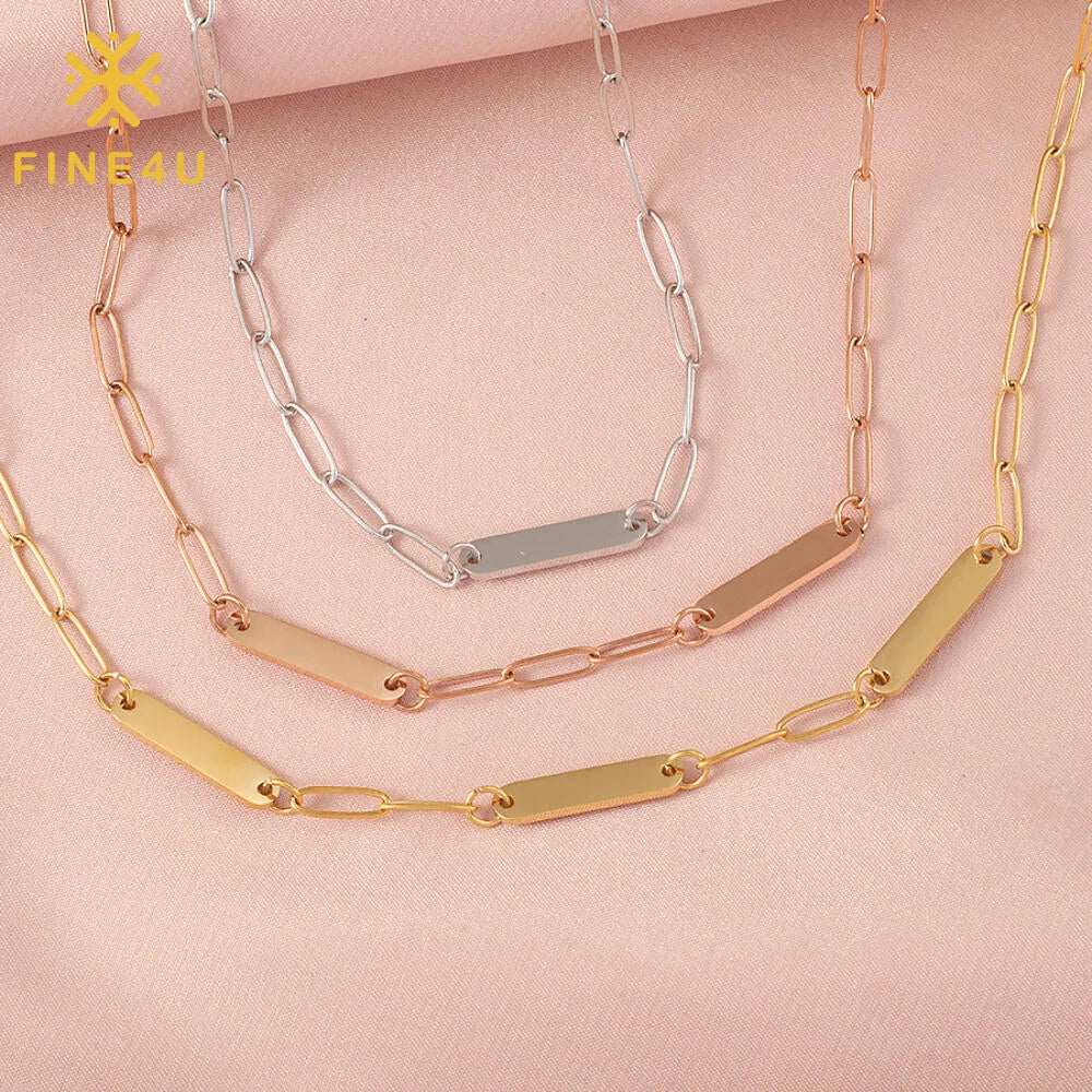 Customizable Smooth Surface Finish Laser Engraved Collarbone Chain Stainless Steel Long Bar Pendant Paperclip Necklace MegaBDM