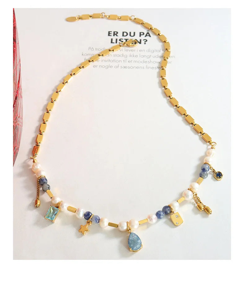 2023 Hot Selling French Style Natural Stone Necklace Fashion Freshwater Pearl Necklace Elegant Collar Chain