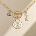 QIKU New Design Eye Moon Palm Pendant  Gold Color Necklace Rainbow Crystal Copper Cubic Zircon Jewelry Gift Wholesale Price