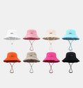 Spring Summer Washed Large Eaves Vacation Fur Edge Hanging Rope Sun logo Cotton Bucket Hats Women Outdoor Bucket Hats