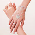 European&American Fashion Stainless Steel Jewelry Rhinestone Bow Bridal Integrated Chain Jewelry Finger Fashion Bracelets Women MegaBDM