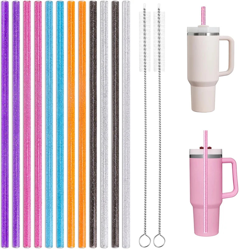 New Drinking Straw for Cup Accessories With Cleaning Brush Color Reusable Plastic Glitter Replacement Straws for 40 oz Tumblers