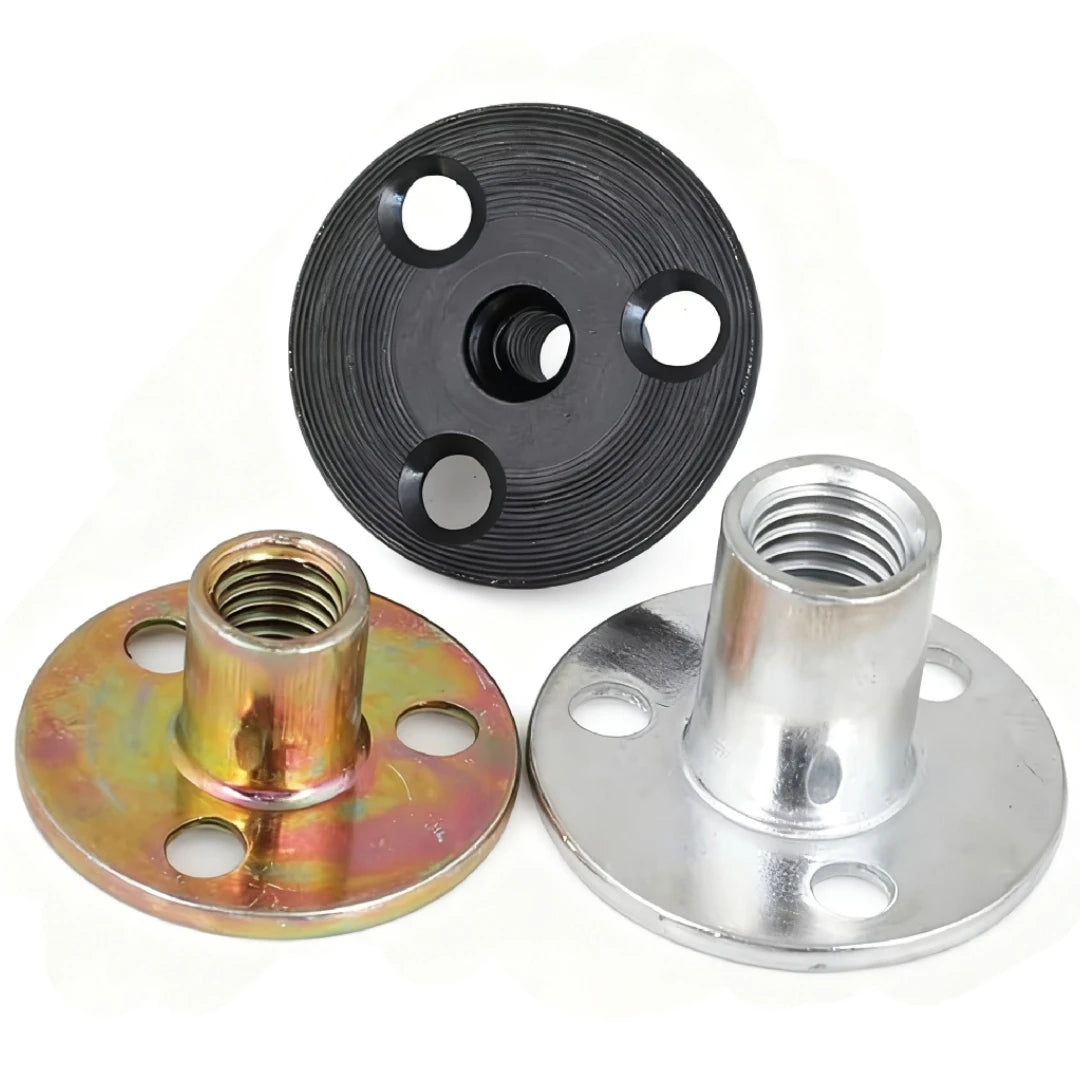 JSCREW M6 M8 M10 M12 Zinc Plated Carbon Steel Three Hole Round Base Brad Tee Nut for Furniture Sofa Foot Lock Hardware
