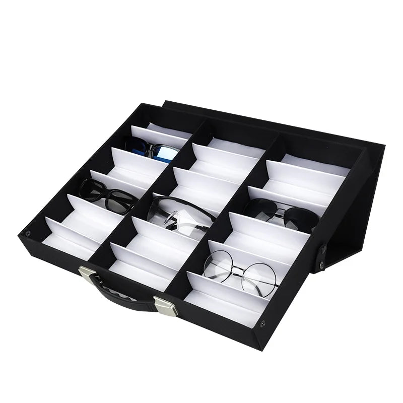 Logo Custom 18 Grid Slots Durable Storage Stand Glasses Tray Eyeglass Organizer Box Sunglasses Display Case