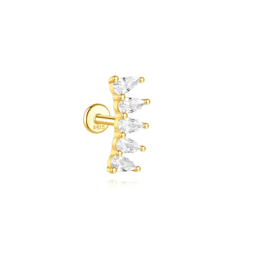 CANNER 925 Silver Water Shape Five Zircon Simple Piercing Stud Earrings for Girls