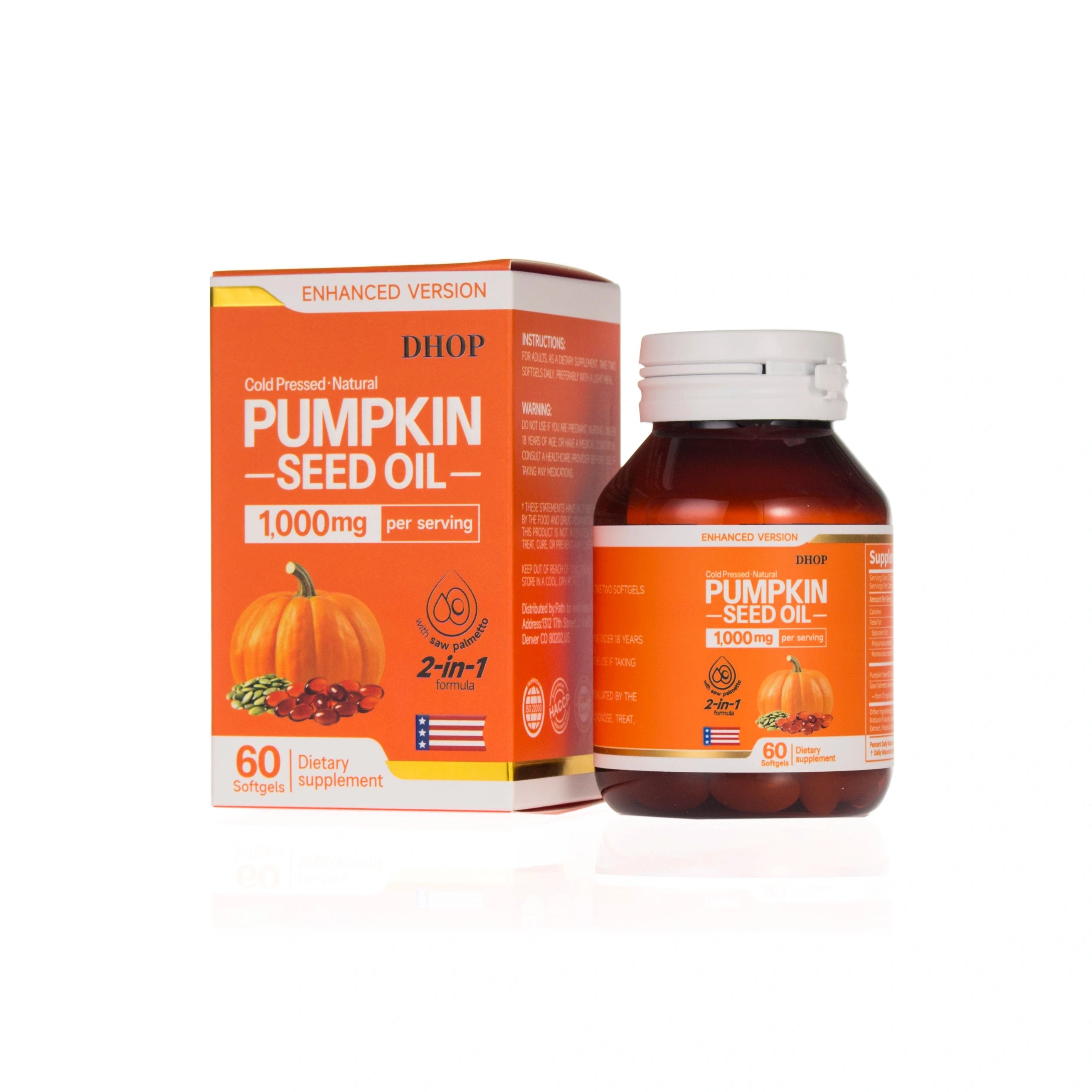 OEM Pumpkin Seed Oil & Saw Palmetto Softgels 1000mg for Prostate & Urinary Health 60 Count