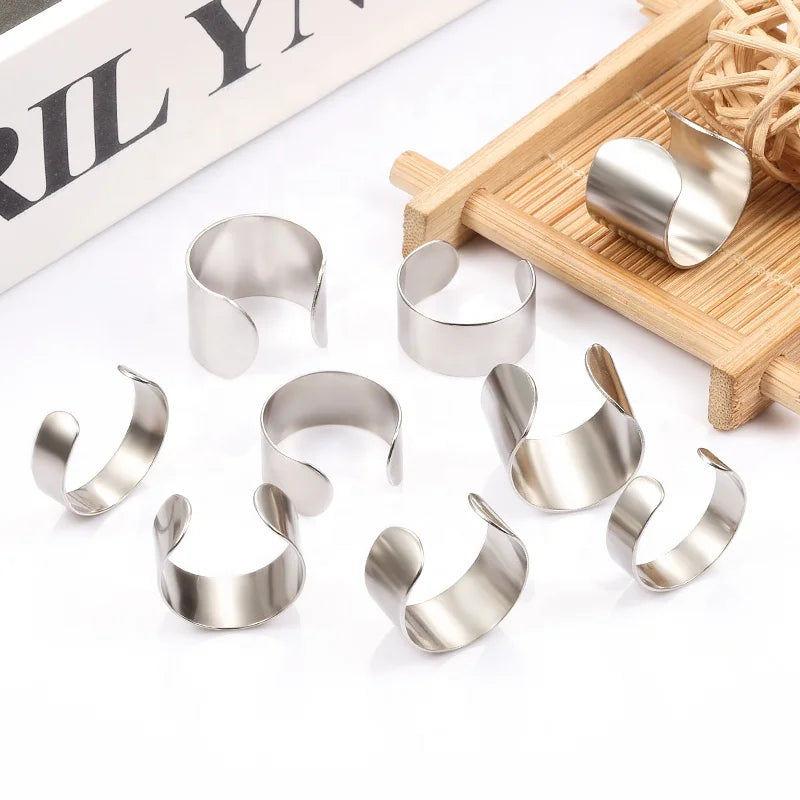 2024 New Trend Stainless Steel Open Rings Customizable 6/10/15mm Engraved/Laser Logo Unique Jewelry Accessories Findings