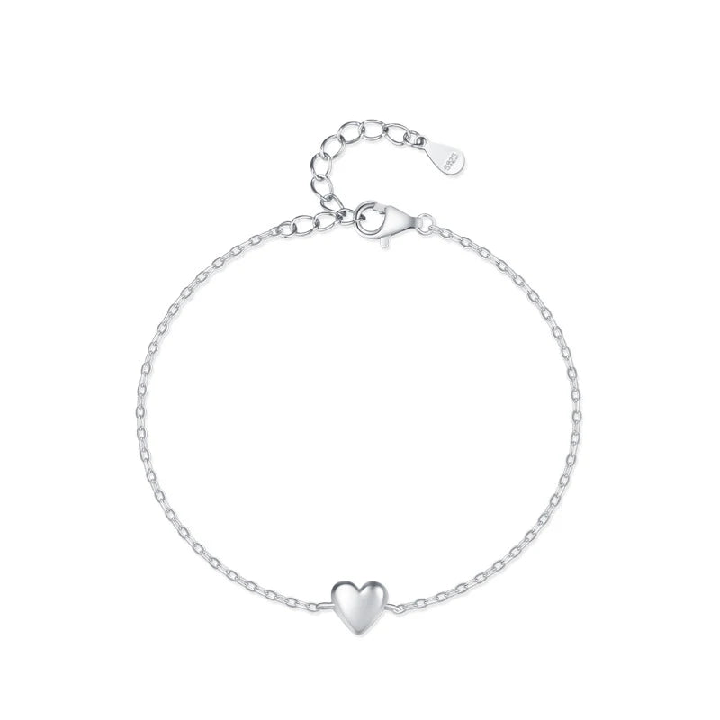 SL1700 925 Sterling Silver Minimalist Smooth Heart Bracelet Charm Link Chain Adjustable Bracelet for Fine Female Fashion Jewelry