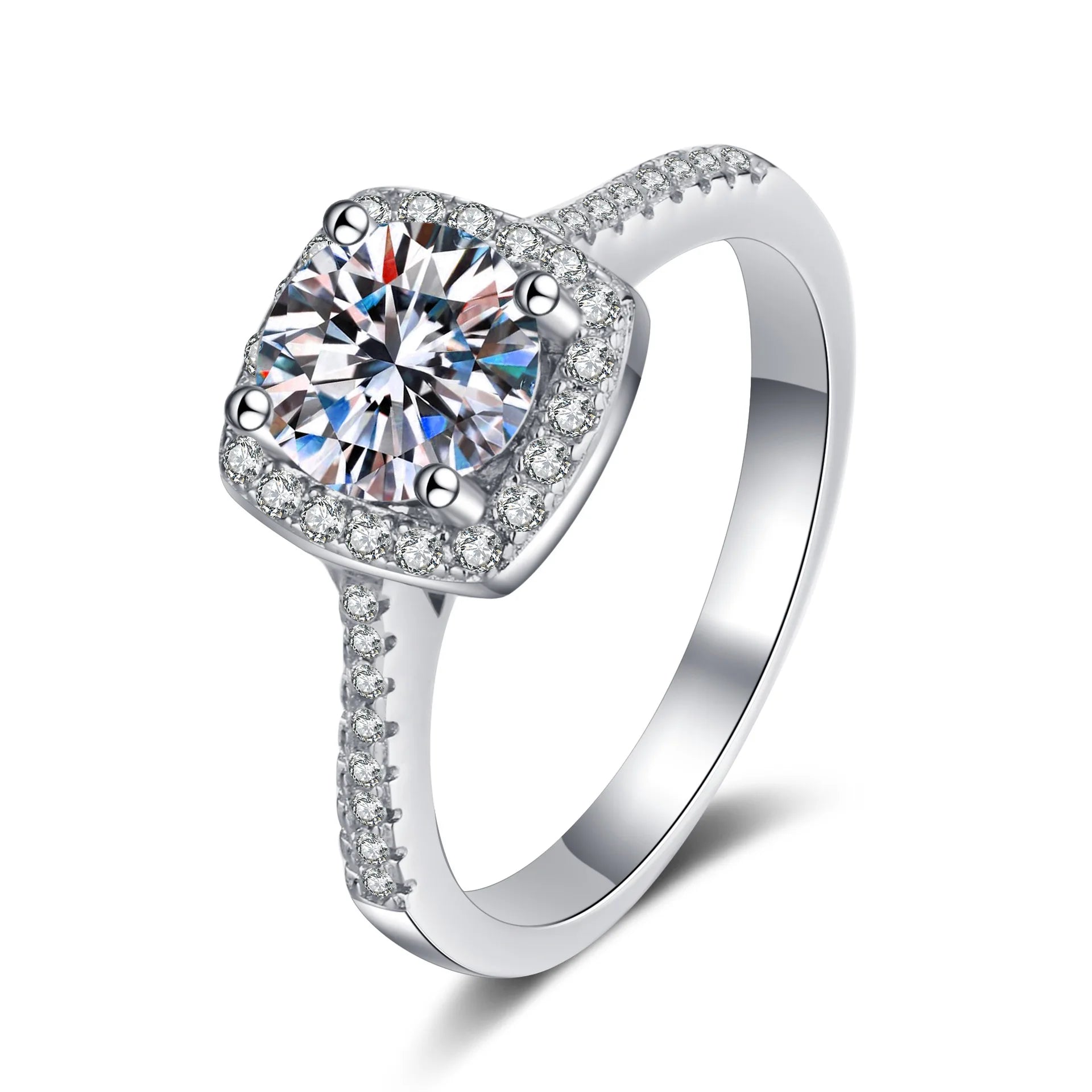 1ct Round Cut Real Moissanite Square Ring Pure 925 Sterling Silver Fine Jewelry Luxury Gift for Women