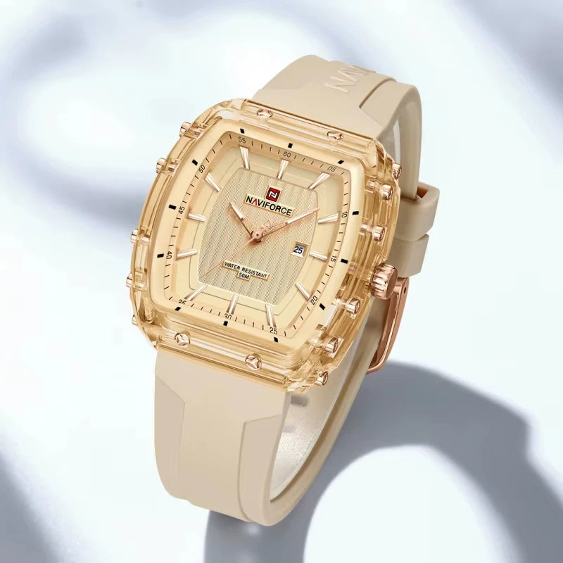 NAVIFORCE 7124 Fashion Ladies Quartz Watch Night Light Waterproof Calendar Silicone Strap Sports Neutral Women's Date Watches