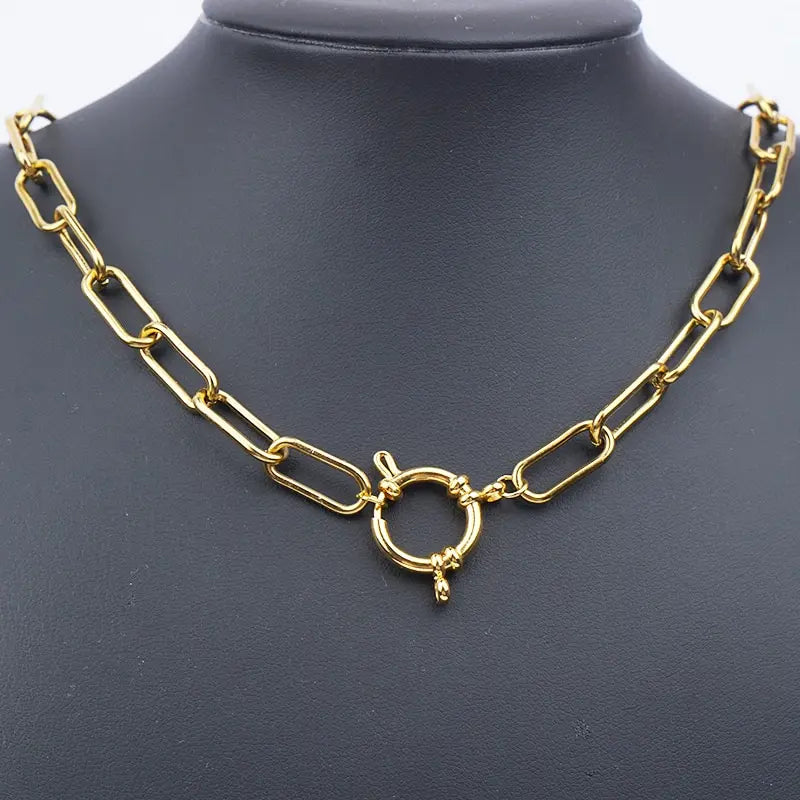 New Trendy Gold Plated Stainless Steel Chain Heavy Duty Paperclip Chain Necklace Chunky Chain Match Charm Holder Necklace