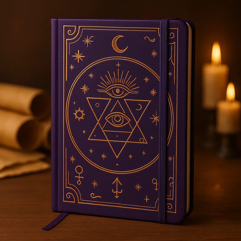 LABON A5 Violet Faux Leather Notebook Gold Stamping Debossed Arcane Symbols Magic Journal for Writing