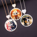 New Brass 68MM Iced Large Sublimation Circle Charm Picture Necklace Hip Hop Heart Hook Zircon Photo Frame Memory Pendant Jewelry