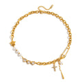 J&D Minimalist 18K Gold Plated Stainless Steel Imitation Pearl Chain Jewelry Chain Necklace