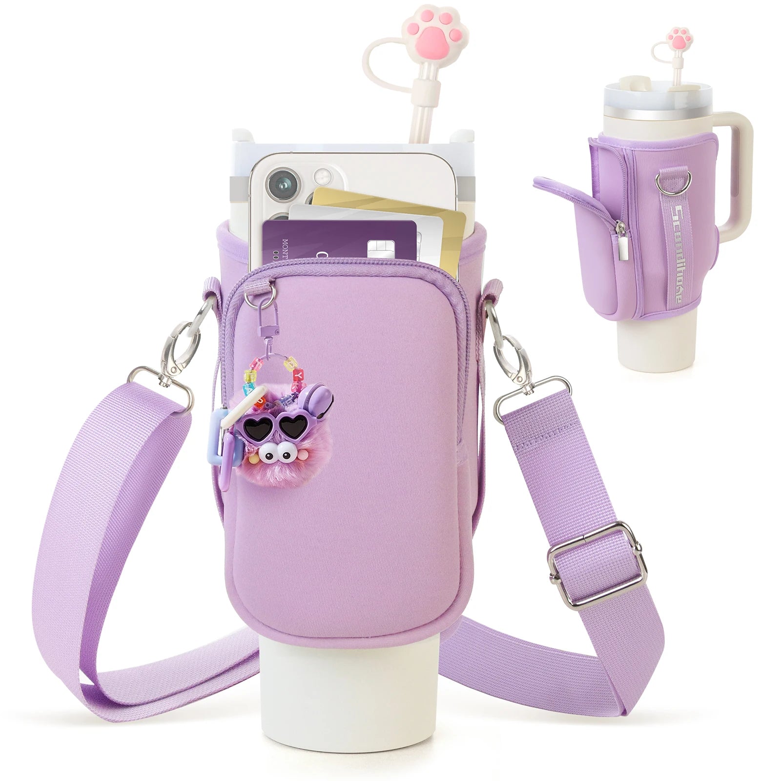 Customizable Fashion Portable Neoprene Cooler Bag with Phone Pocket Hollow Insulated Shoulder Carry-On Bottle Holder