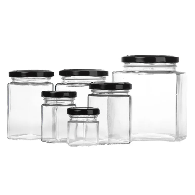 Top Seller 500ml 750ml 1000ml Square Transparent Vintage Embossed Pattern Kitchen Food Storage Glass Jar with Lid