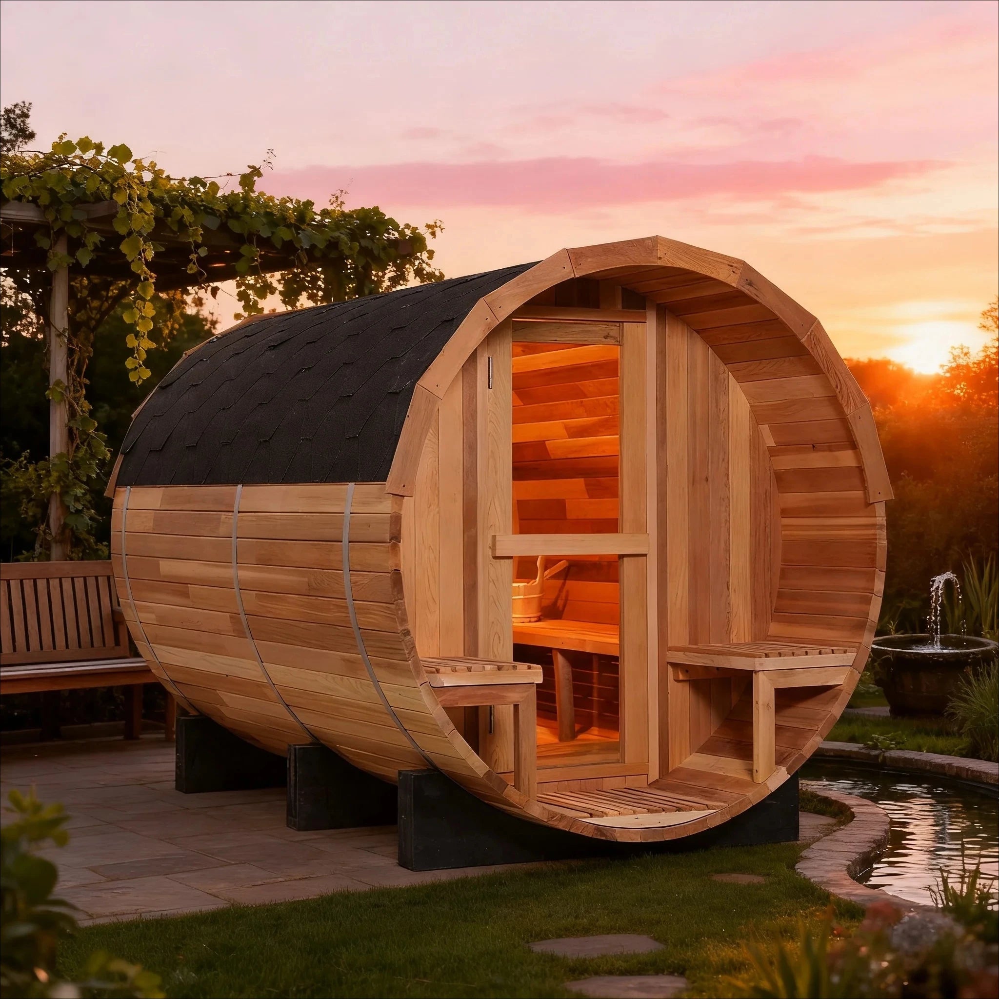 Canadian Red Cedar Barrel Sauna Backyard Family Wellness Sauna Rooms in Stocks