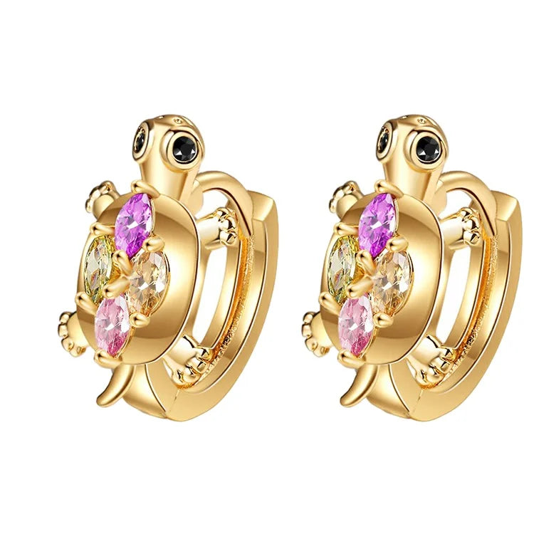 Batch Jewelry in China Sparkly Cubic Zirconia Colorful Animals Cute Turtle Huggie Earrings 18k Gold Plated Small Hoops for Women
