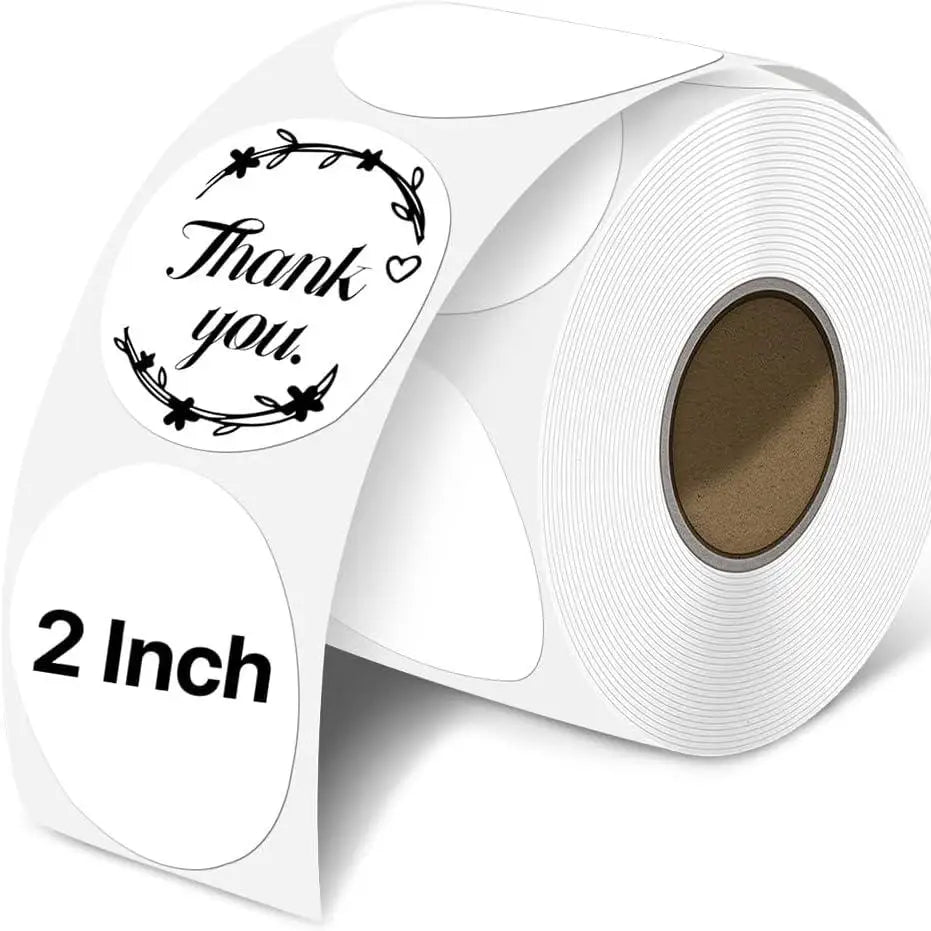 White Round Thermal Label Stickers 2" X 2" Self-Adhesive Square Direct Thermal Labels with Perforation Line 500 Sheets/Roll