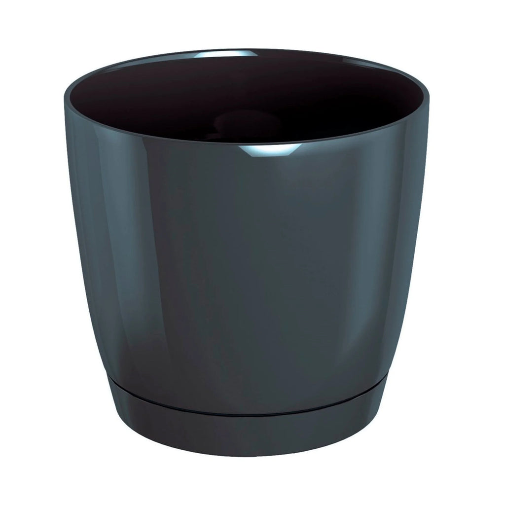 Coubi Round P round plastic flower pot in graphite color 10 (length) x 10 (width) x 9.2 (height) cm