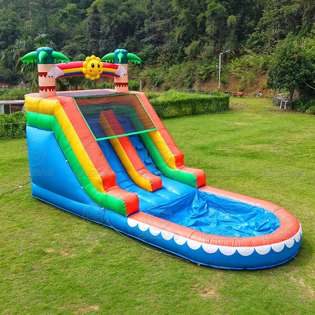 Commercial Double Lane Water Slides Plam Tree Inflatable Water Slide with Swimming Pool Climbing Inflatable Bouncer Combo