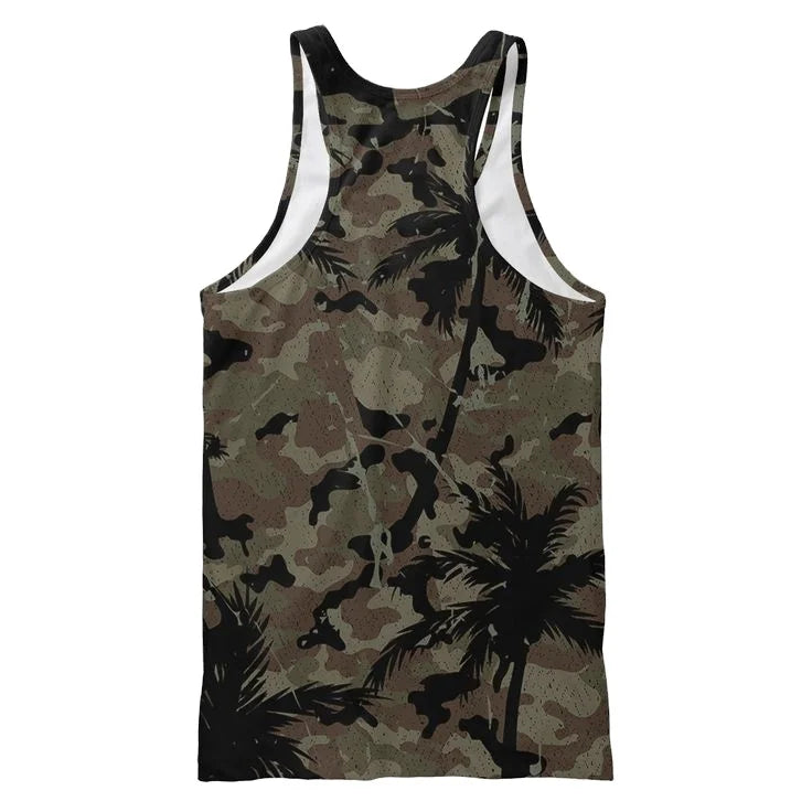 100% Cotton Casual Men's Tank Top Vest with Badge Comfortable Singlet Style Knitted Jersey All Over Camouflage Print