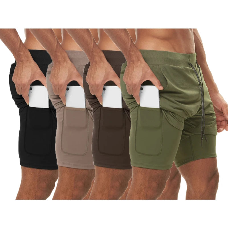 2 in 1 Men's Casual Fitness Shorts Multi-Style Polyester Quick-Drying Breathable Solid Pattern Plain Dyed Back Zipper Pocket