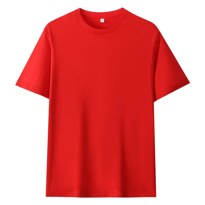 Oem customized 180g round neck tshirt for men and women solid color loose and comfortable versatile bottoming shirt for mens