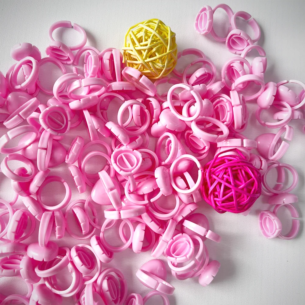 Wholesale Easy Blooming Cup Glue Holder Disposable Pink Heart Shape Glue Ring for Eyelash Extension Glue Rings