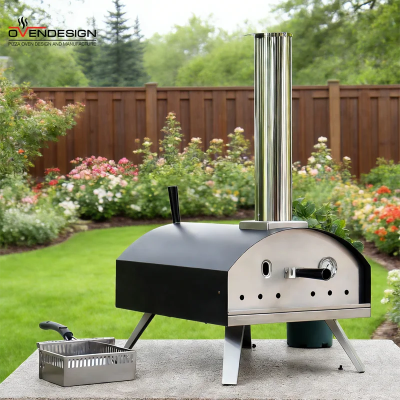 13-Inch Modern Mini Wood-Fired Pizza Oven Portable Foldable Lightweight Stainless Steel Pizza Stone Movable Door Rapid Heating
