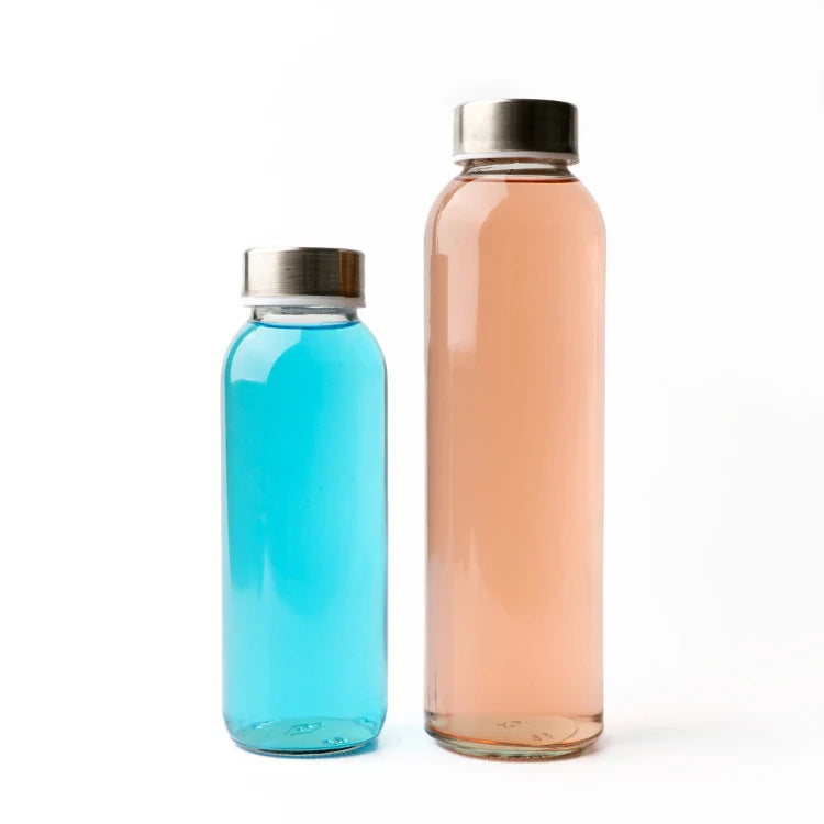Eco Friendly Clear Borosilicate Glass Water Drink Bottle with Leak Proof Stainless Steel Lid for Juice Refrigerator