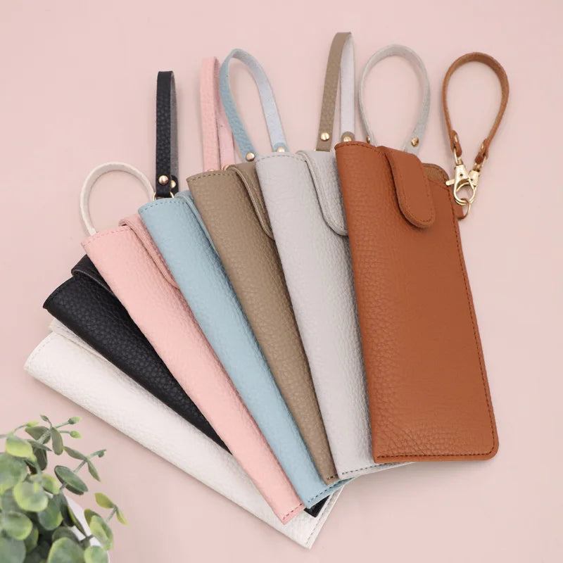 Multifunctional Glasses Storage Bag with Lanyard Waterproof PU Leather Eyeglass Case Portable Travel Sunglasses Pouch for Man