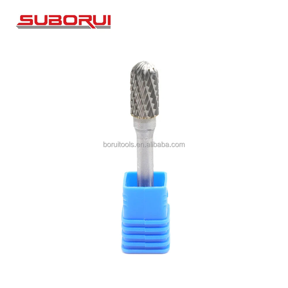 SUBORUI 6X10mm Double Cut Cylinder Shape 1/4" Shank Tungsten Carbide Carving Burr Cutter Drill Bits for Metal Wood Grinding