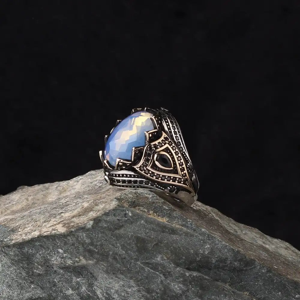 Wholesale Azuris VALKH1062 925 Sterling Silver Ottoman Style Men's Ring Naturel Stone Agate Handmade in Turkey