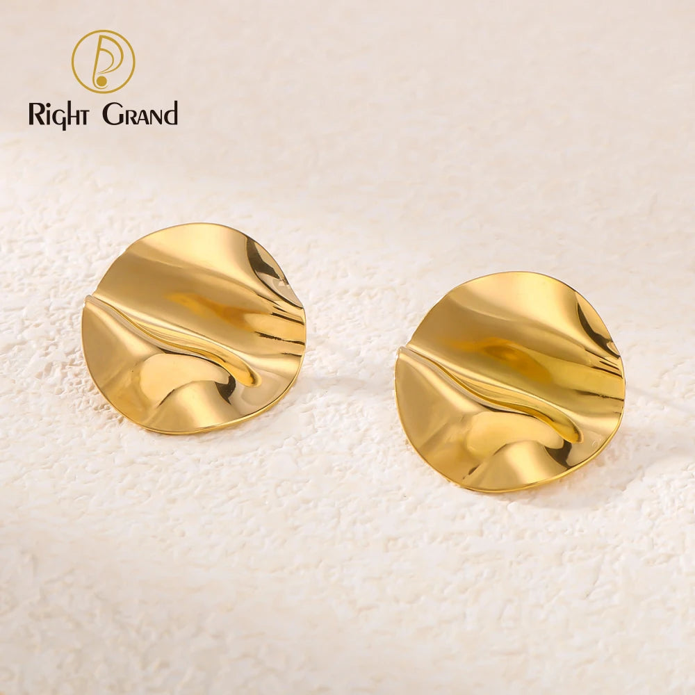 Classic Hyperbole Round Earrings Fashion Jewelry 18K Gold Plated Stainless Steel Irregular  Daily Wear Stud Earring