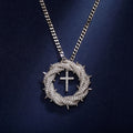 HipHop Brass Gold Plated Lab Diamond Charm Pendant Men Iced Out Cubic Zircon Crown of Thorns Pendant Necklace with Cross Jewelry