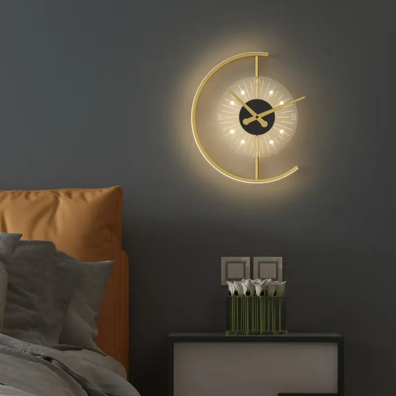 JAIYI Wall Lamp with Clock for Living Room Background Wall Aisle Wall Light Nordic Silent Clock Bedroom Bedside Lamp