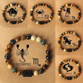 12 Zodiac Signs Charm Bracelet Fashion Obsidian Natural Beaded Bracelet Virgo Leo Libra Couple Women Men's Bracelet