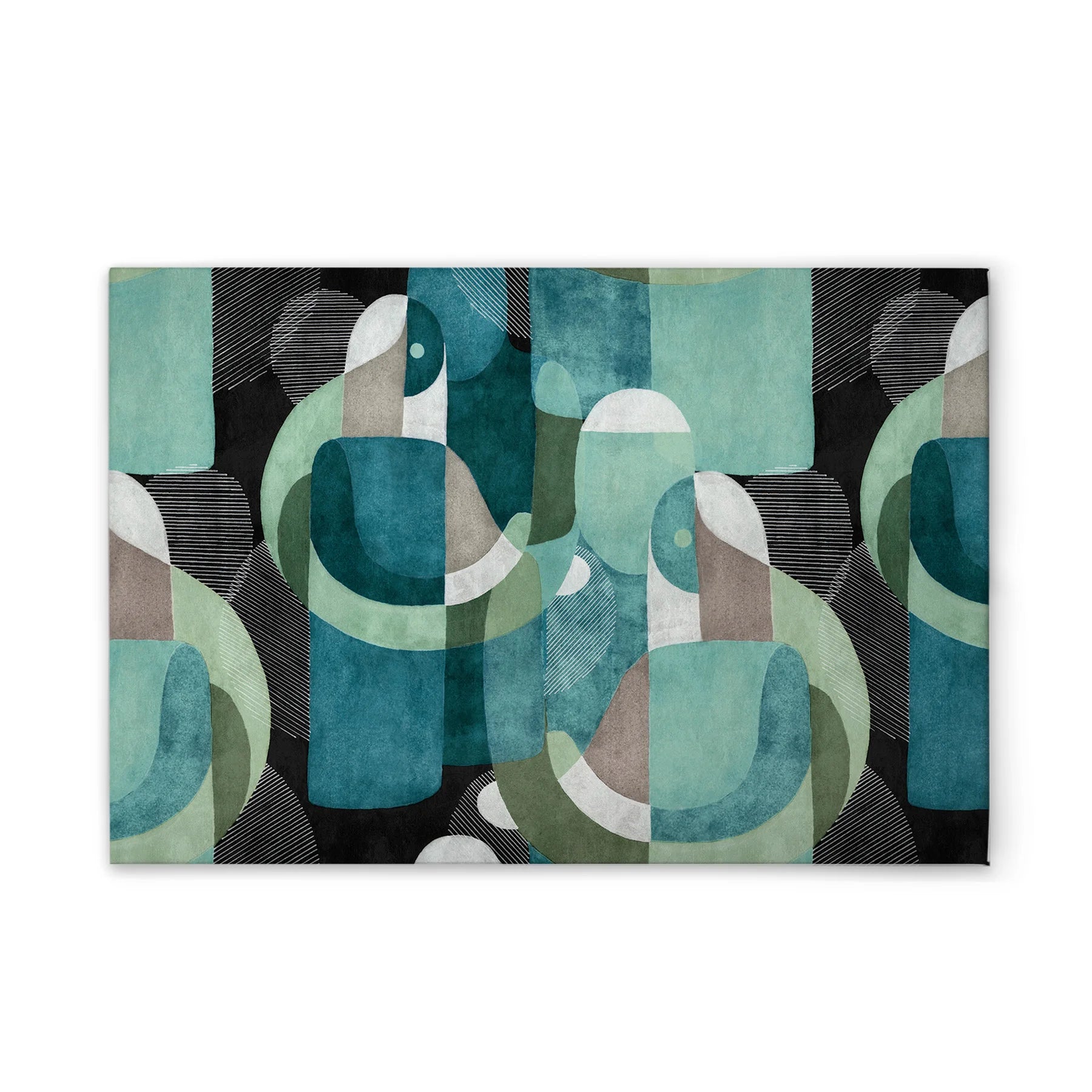 Made In Germany - Home Decor Canvas Picture Abstract Shapes - Wall Mural In Green And Blue - Canvas Picture On Stretcher Frame