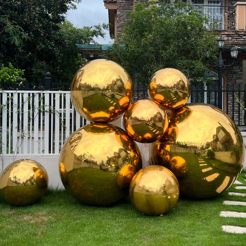 Gold Inflatable Mirror Ball Giant Luxury Reflective Sphere Ballooned Boog Shiny Metallic Disco Ball for Wedding Hotel Decoration