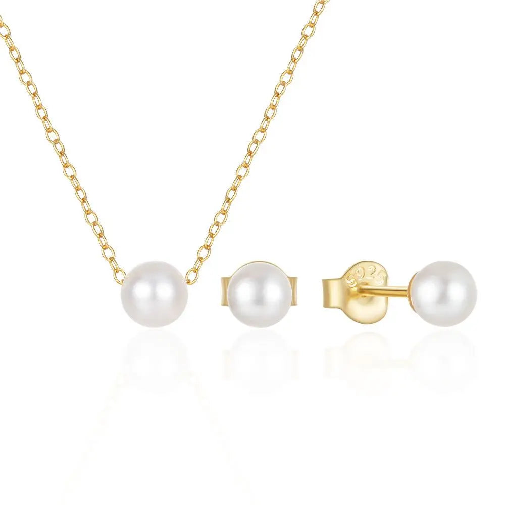 New Arrivals S925 Sterling SIlver Freshwater Pearl Pendant Necklace Earring Jewelry Sets for Women
