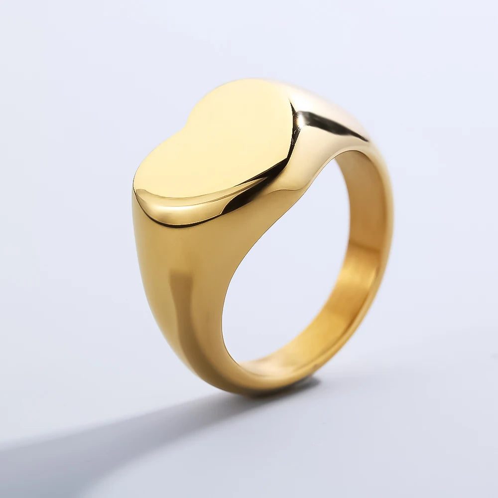 POP Jewelry Gold Plated Silver Plated Stainless Steel Mens Womens Ring Polished Heart Pattern Fashion Jewelry Team Gift MegaBDM