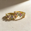 QIKU Wholesale Bohemian Colorful Zircon Ring Fashion Gold Color Copper Jewelry Wedding Women Couple Engagement Charm
