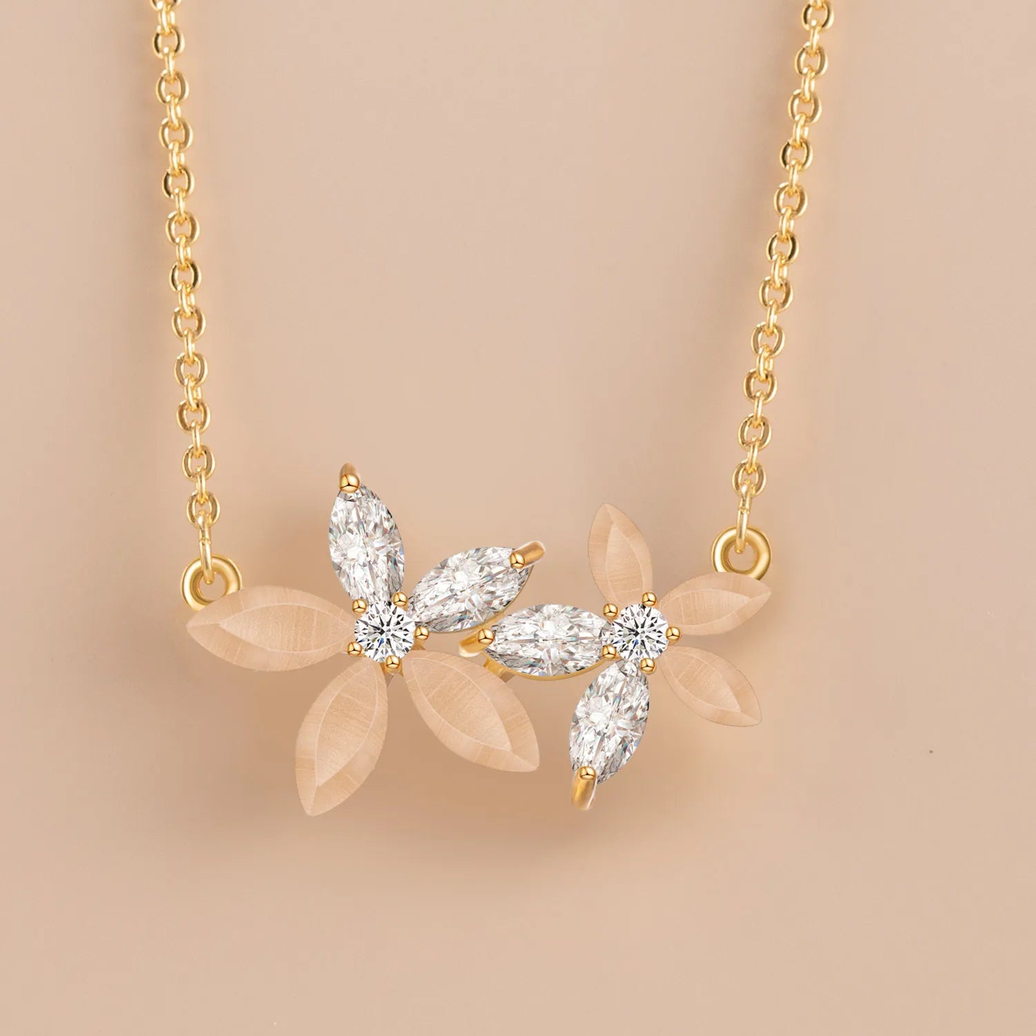 Elegant Flower Blossoming Gold and Silver Plated Pendant Necklace Zircon and Opal Petals Flower Pendant Collarbone Chain