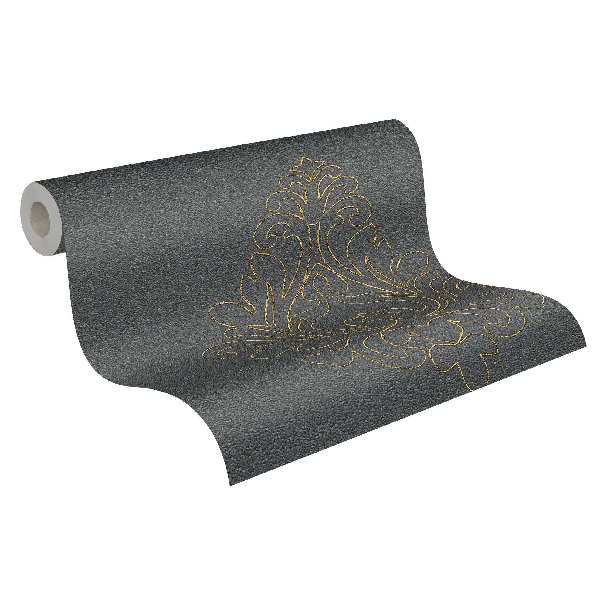 Germany Made Modern Bathroom Wallpaper Panels Damask Grey Black Gold Non Woven Premium Fabric 320x070m