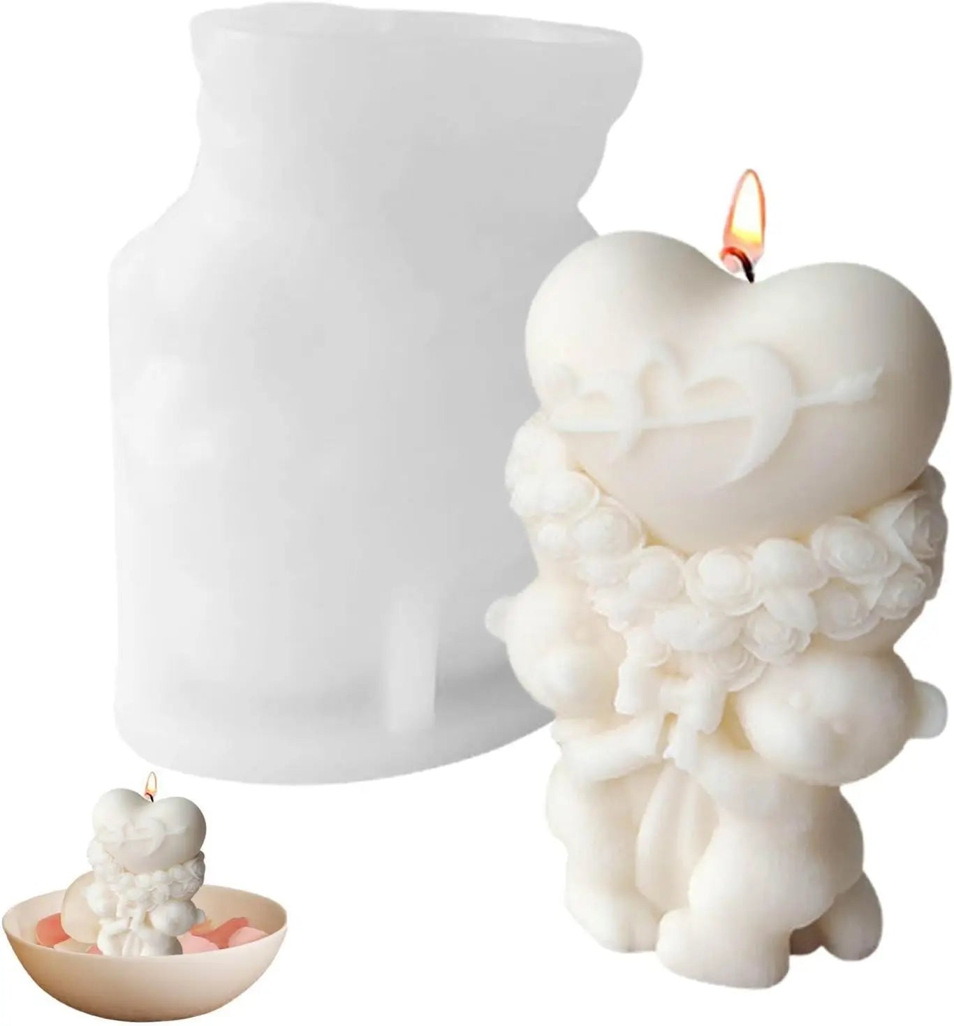 Bear Holding a Bouquet Silicone Candle Molds Novelty Valentine Day Design Love Candle Mold for Candle Making Home Decorating