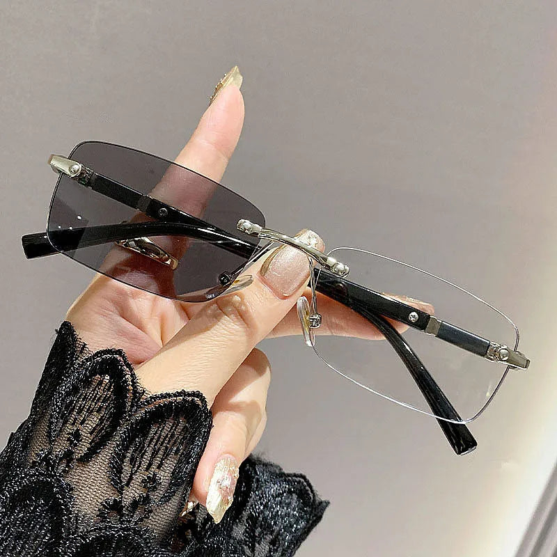 Logo Custom 2025 Retro Anti-UV Nearsighted Eyewear Square Rimless Photochromic Glasses for Men Women